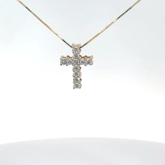 14k Yellow Gold Diamond Cross Pendant .33cttw