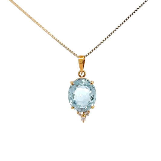 14k Yellow Gold Aquamarine & Diamond Pendant