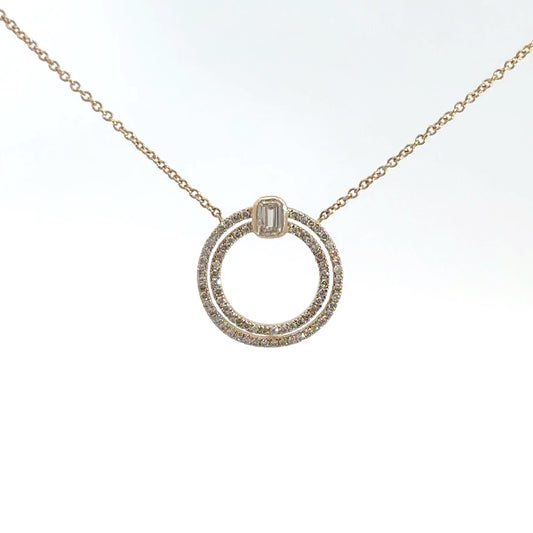 Yellow Gold Diamond Double Circle Pendant 1/3cttw