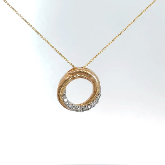 10k Yellow Gold Diamond & Gold Circle Pendant 1/5cttw