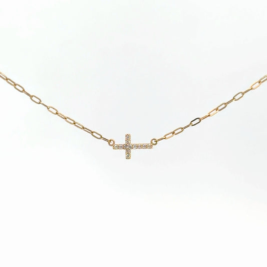 14k Yellow Gold Diamond Cross Pendant .05cttw
