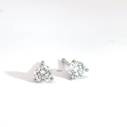 14k White Gold Round Lab Diamond Studs .77cttw