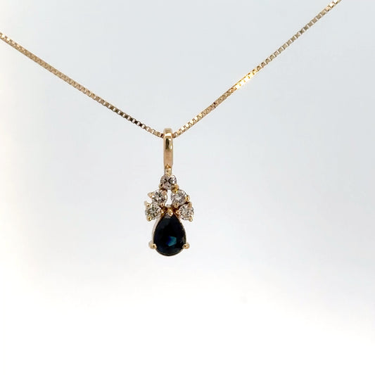 14k Yellow Gold Sapphire & Diamond Pendant