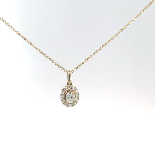 14k Yellow Gold Diamond Oval with Halo Pendant .52cttw