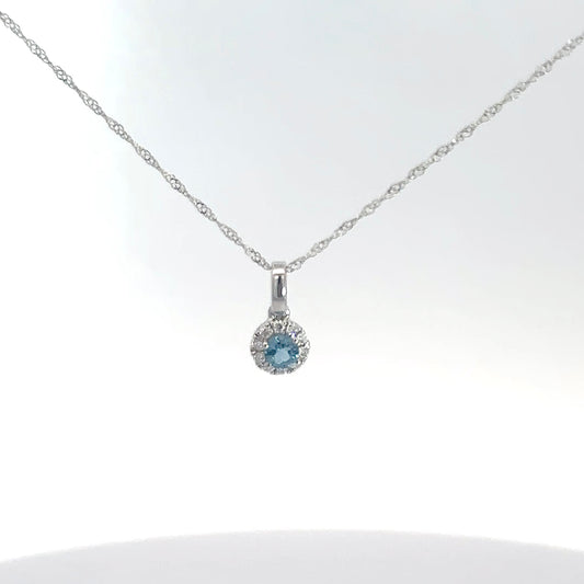 14k White Gold Diamond & Blue Topaz Necklace
