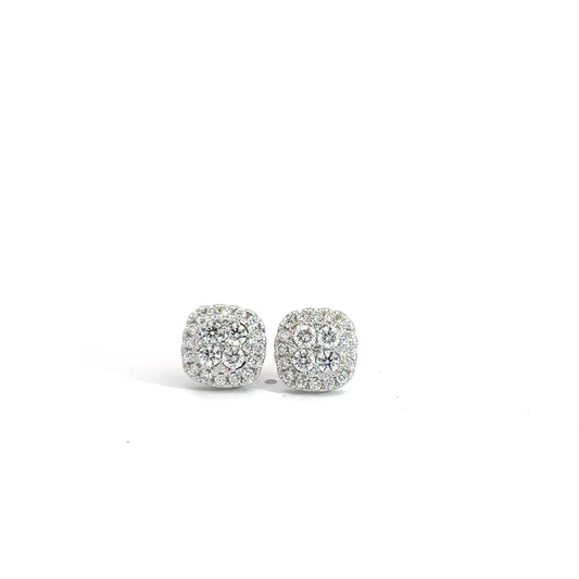 14k White Gold Diamond Cluster Earrings 1cttw