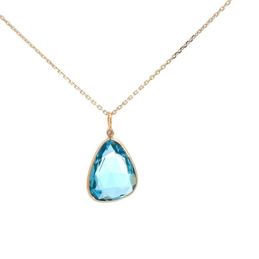 18k Yellow Gold Blue Topaz and Diamond Pendant