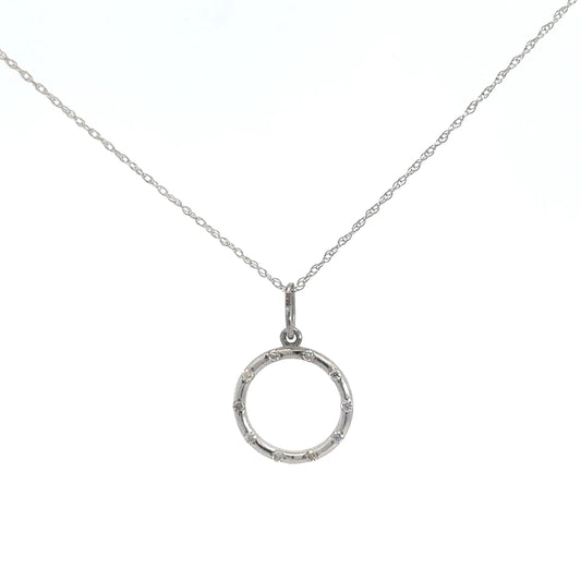 14k White Gold Diamond Circle Pendant