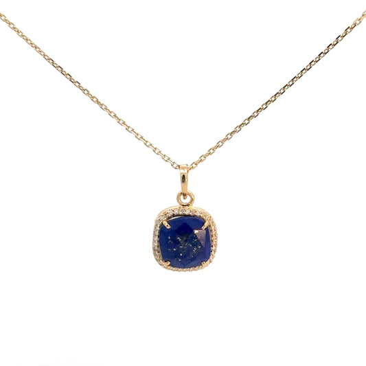 14k Yellow Gold Lapis & Diamond Pendant
