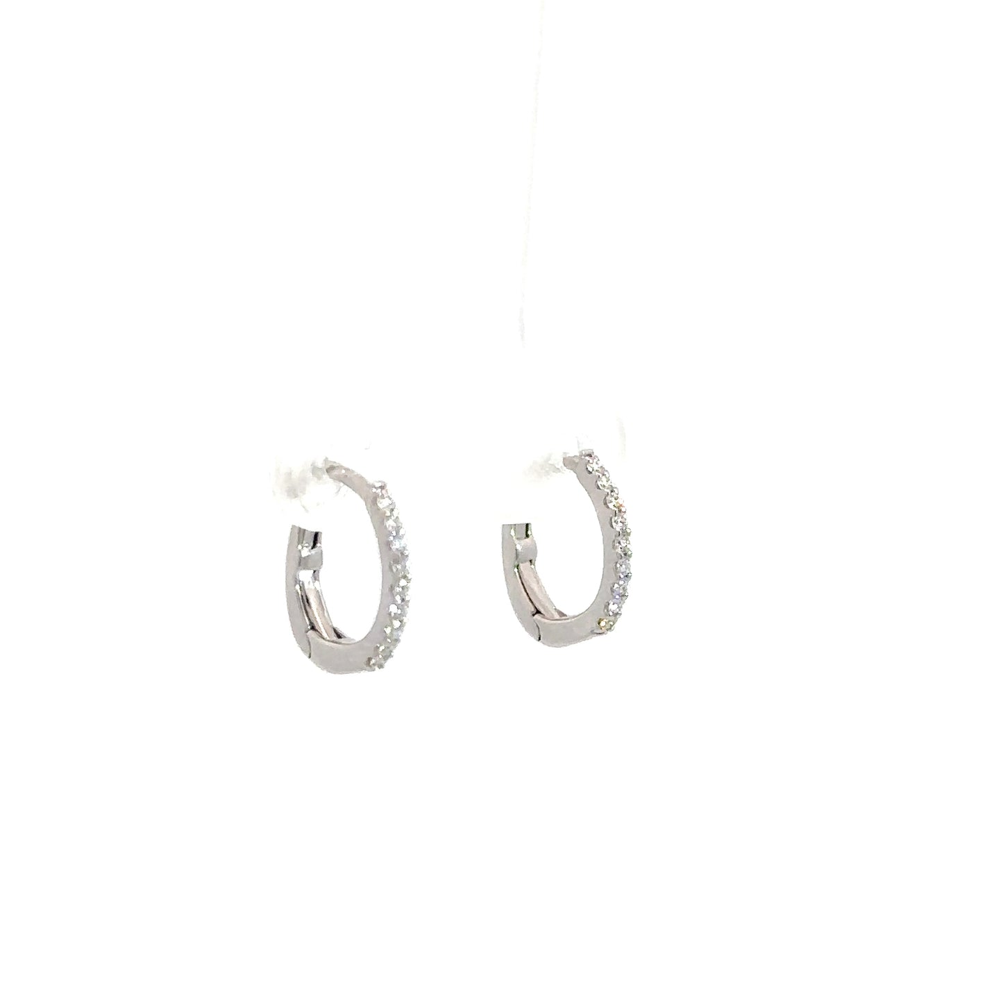 14k White Gold Diamond Huggie Hoops