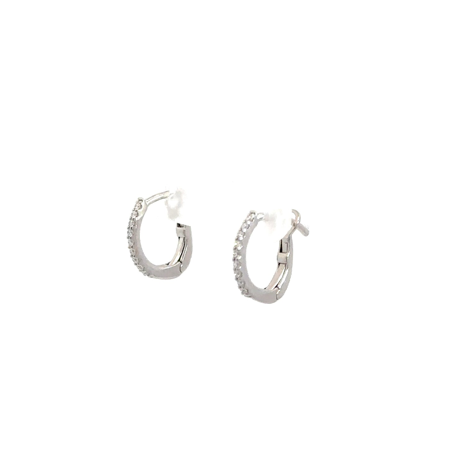 14k White Gold Diamond Huggie Hoops