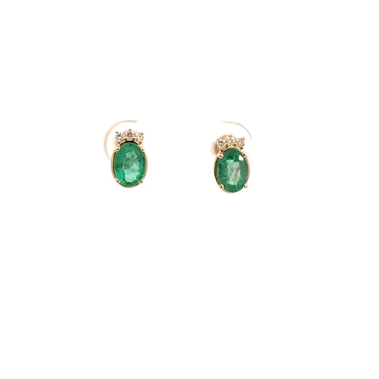Lady's 14k Yellow Gold Emerald & Diamond Earrings