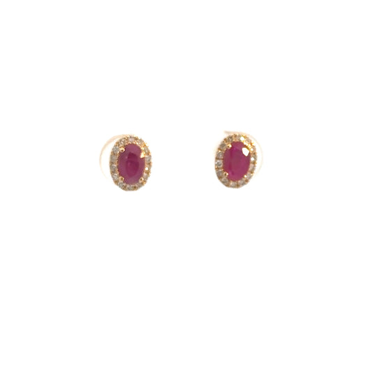 Lady's 14k Yellow Gold Ruby & Diamond Earrings