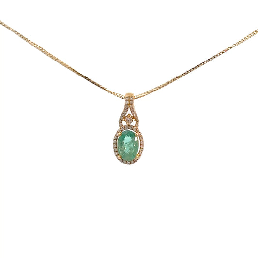 14k Yellow Gold Emerald & Diamond Pendant