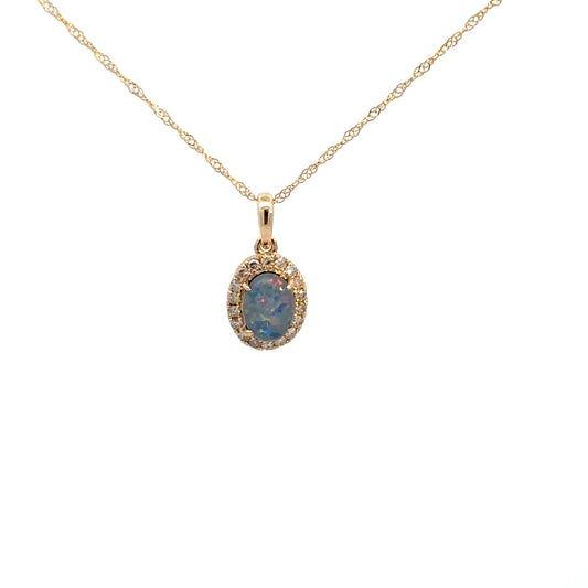 14k Yellow Gold Opal Triplet & Diamond Pendant