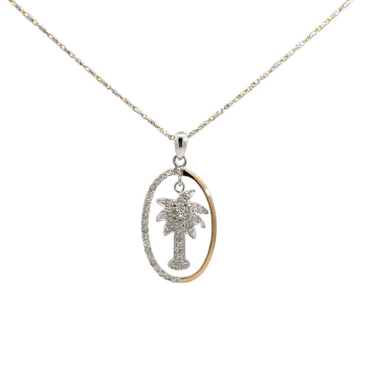 Lady's 14kt Yellow & White Gold Palm Tree Pendant .35cttw