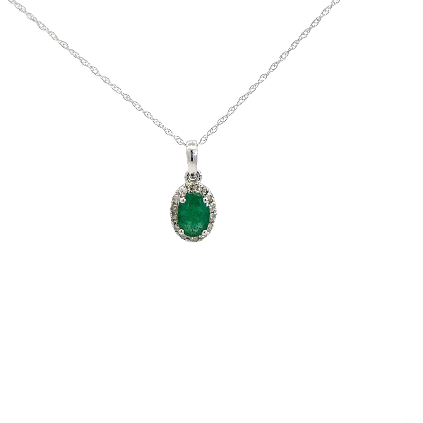 Lady's 14k White Gold Emerald & Diamond Pendant