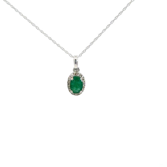 Lady's 14k White Gold Emerald & Diamond Pendant