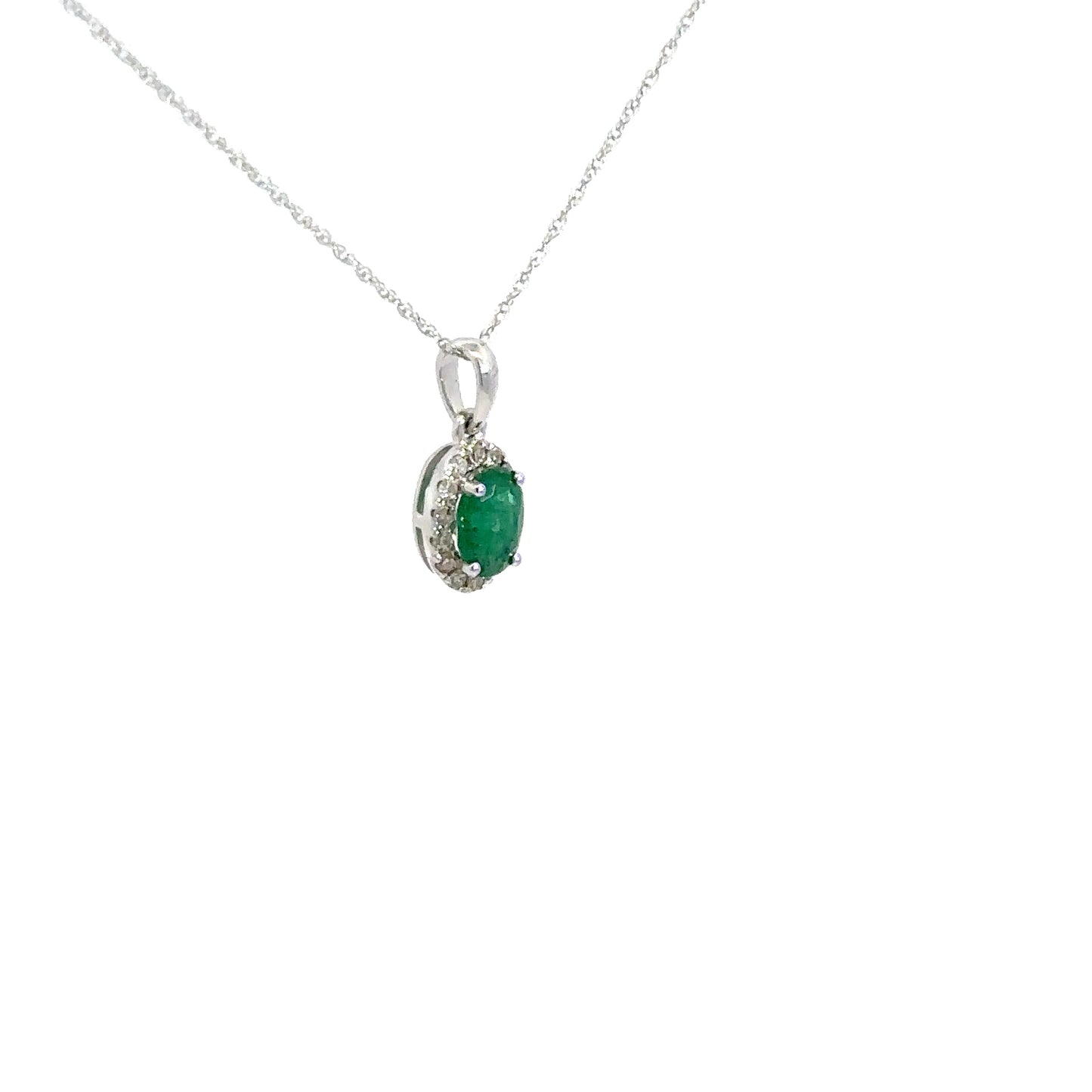 Lady's 14k White Gold Emerald & Diamond Pendant