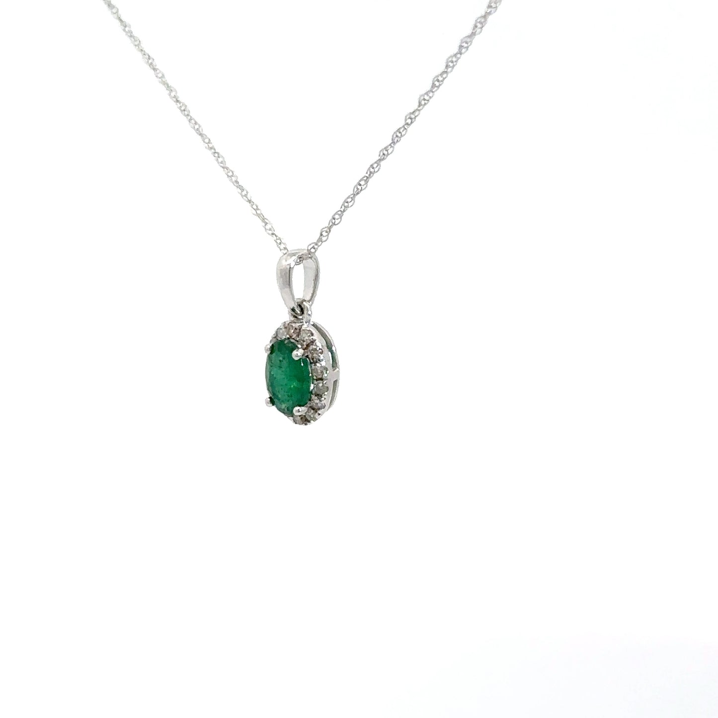 Lady's 14k White Gold Emerald & Diamond Pendant