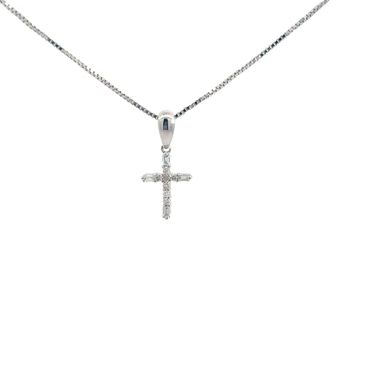 14k White Gold .06cttw Diamond Cross