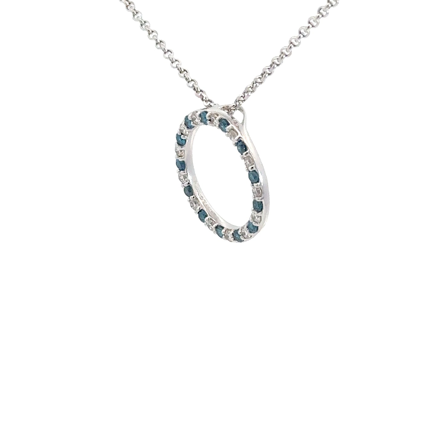 14k White Gold Blue & White Diamond Pendant 3/4cttw