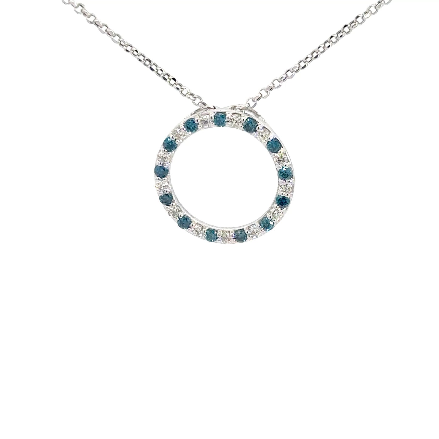 14k White Gold Blue & White Diamond Pendant 3/4cttw