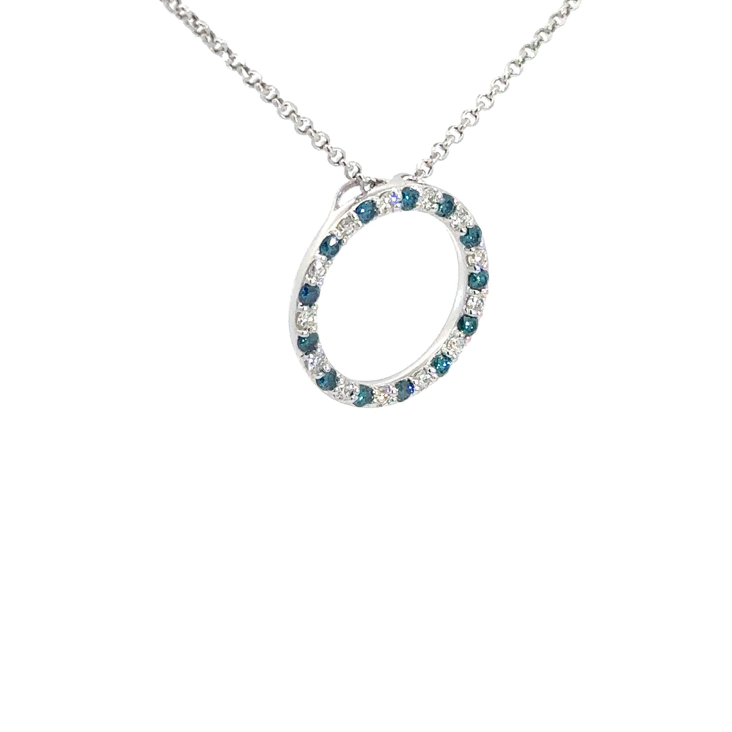 14k White Gold Blue & White Diamond Pendant 3/4cttw