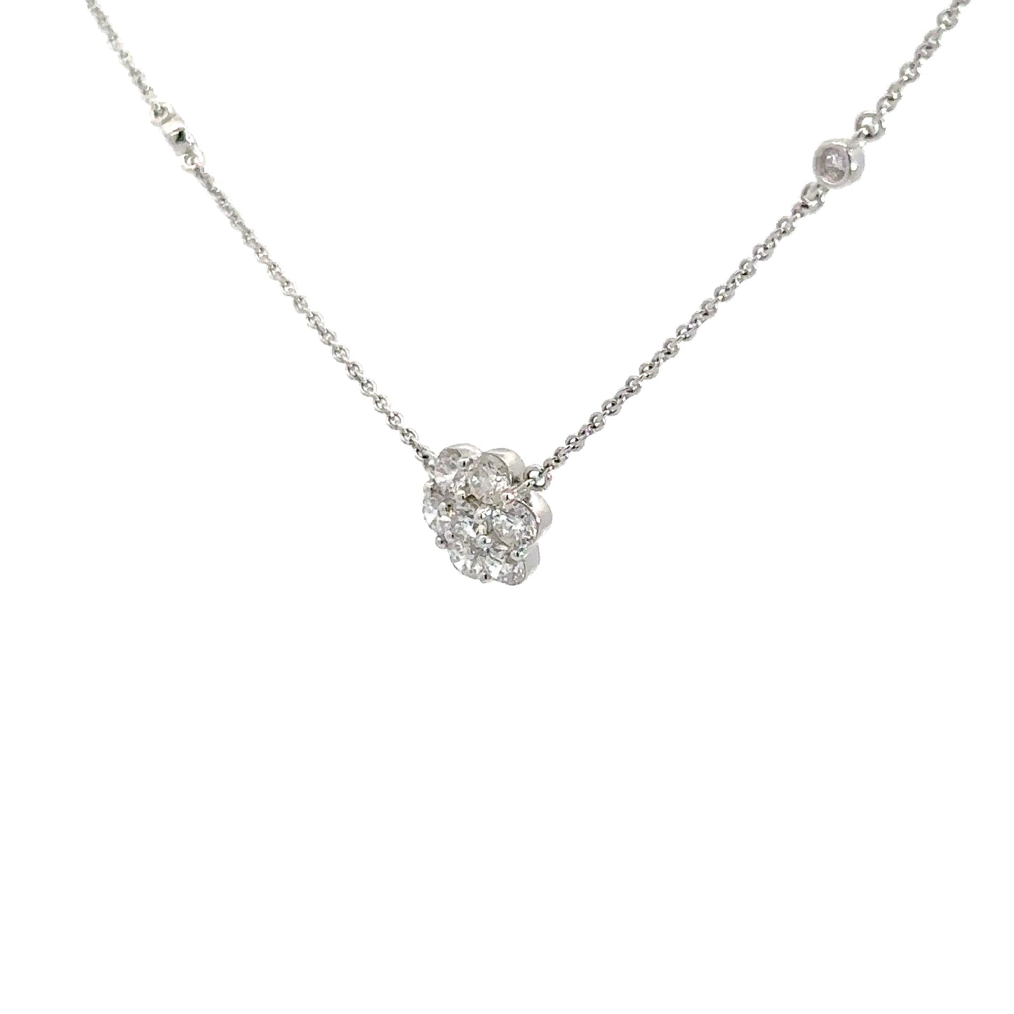 14k White Gold Diamond Cluster Pendant 7/8cttw