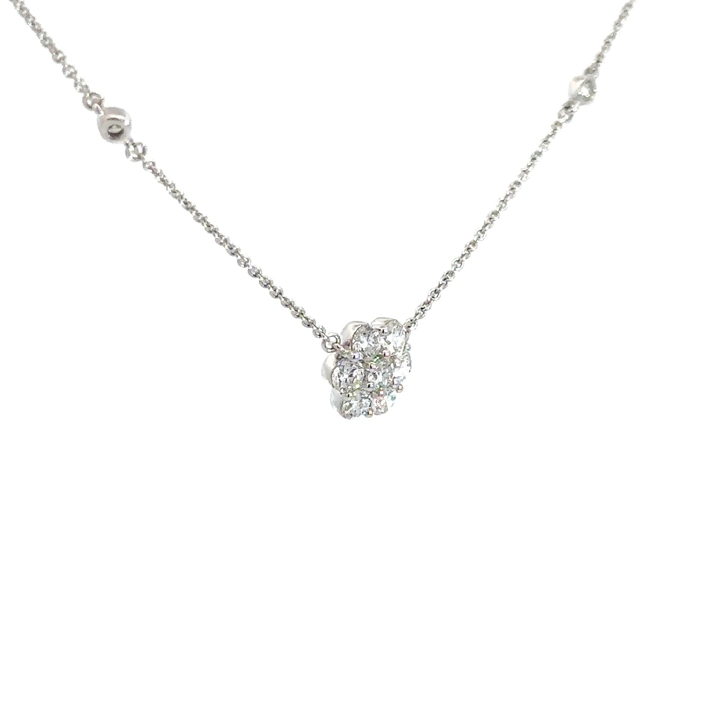 14k White Gold Diamond Cluster Pendant 7/8cttw