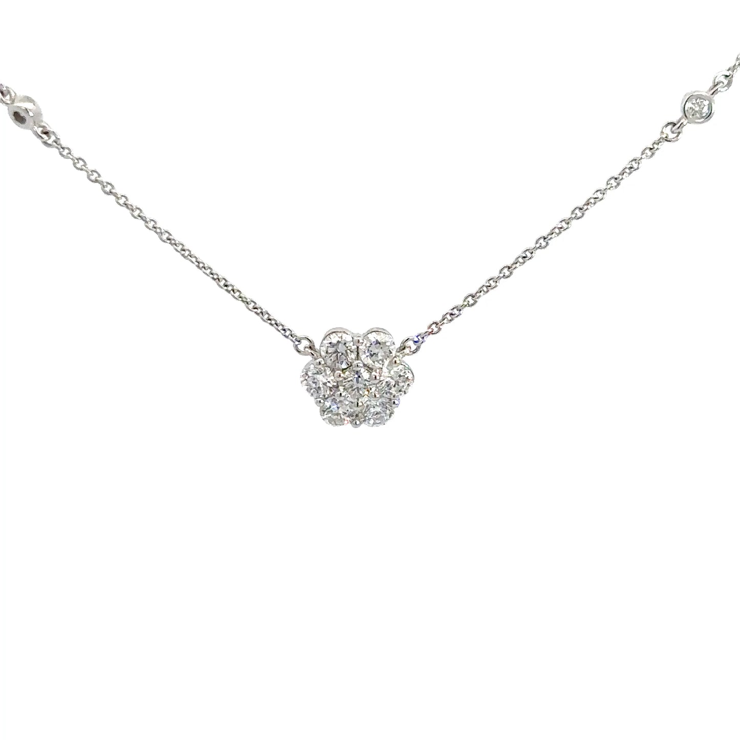 14k White Gold Diamond Cluster Pendant 7/8cttw