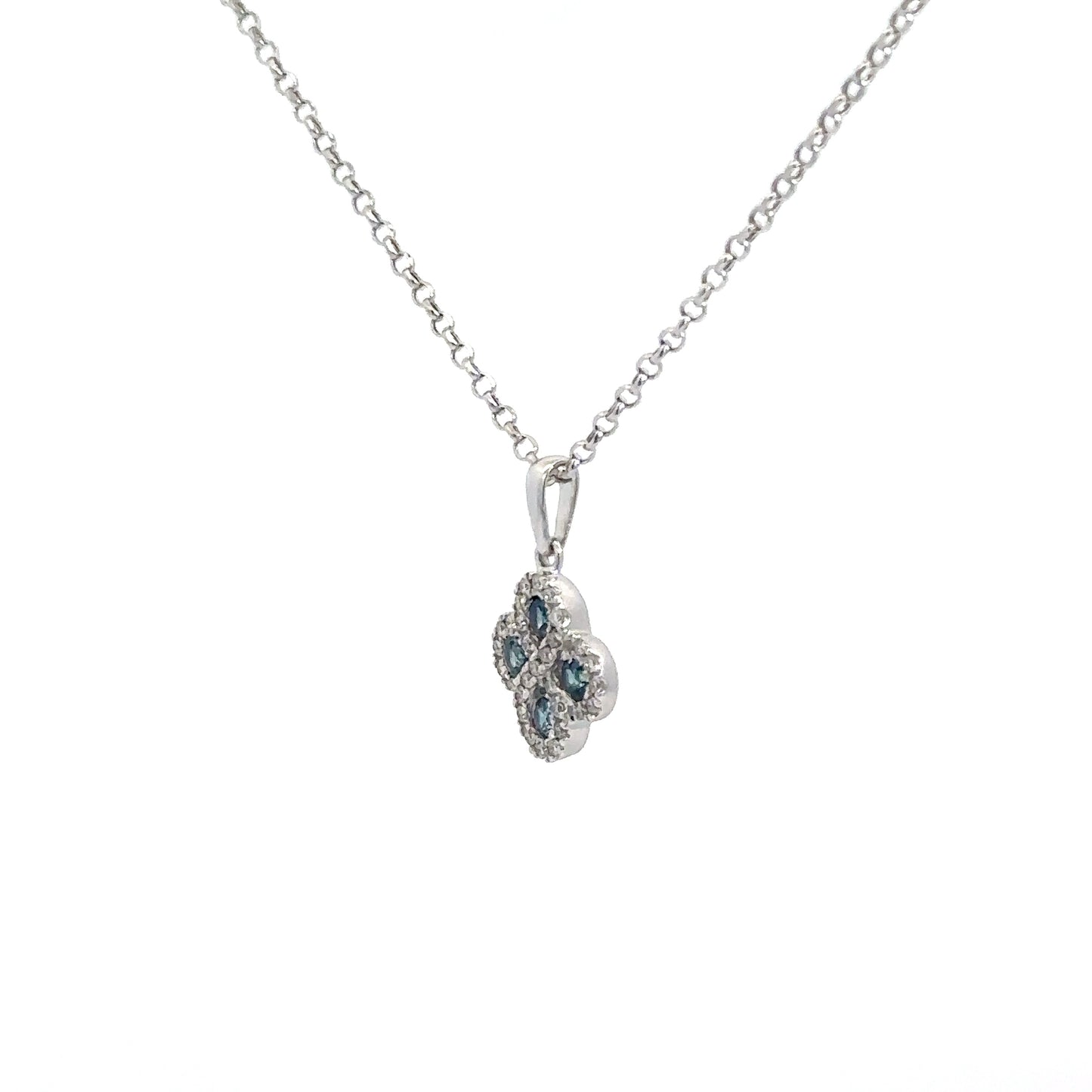 14k White Gold Diamond and Sapphire Pendant 1/8cttw
