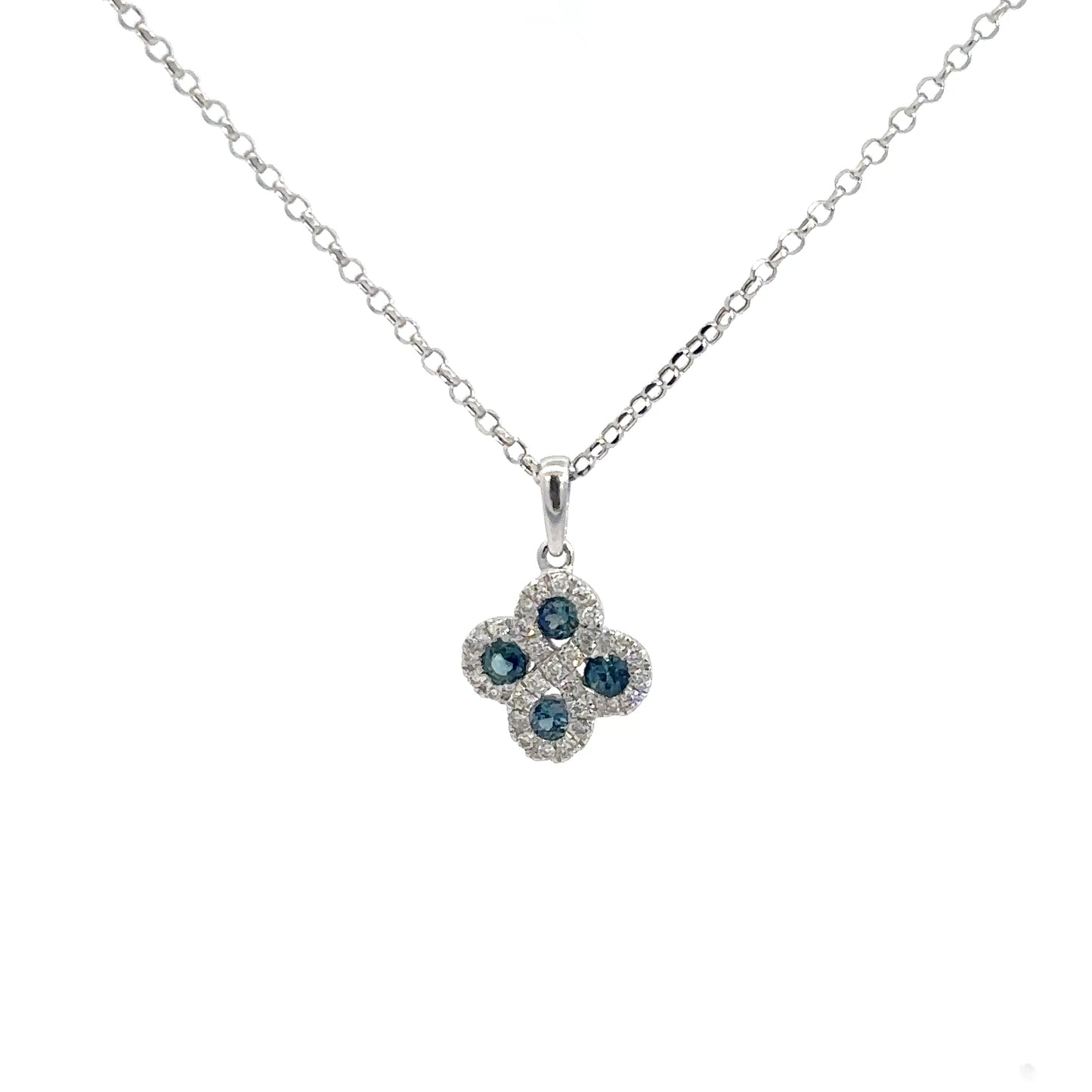 14k White Gold Diamond and Sapphire Pendant 1/8cttw