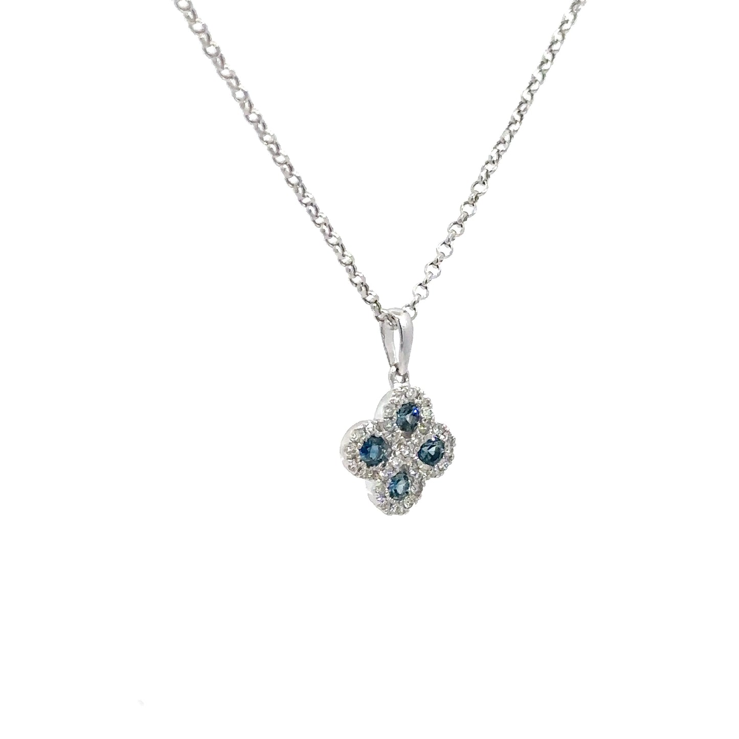 14k White Gold Diamond and Sapphire Pendant 1/8cttw