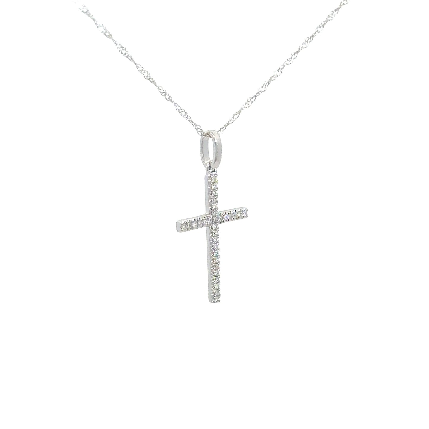 14k White Gold Diamond Cross 1/10cttw