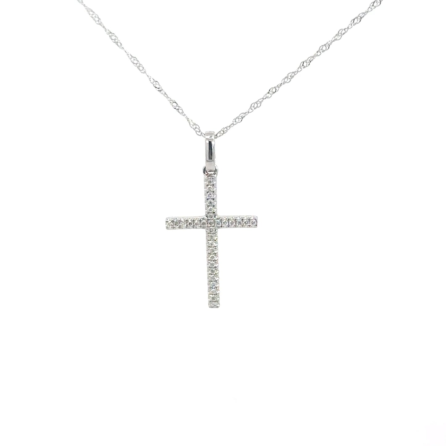 14k White Gold Diamond Cross 1/10cttw