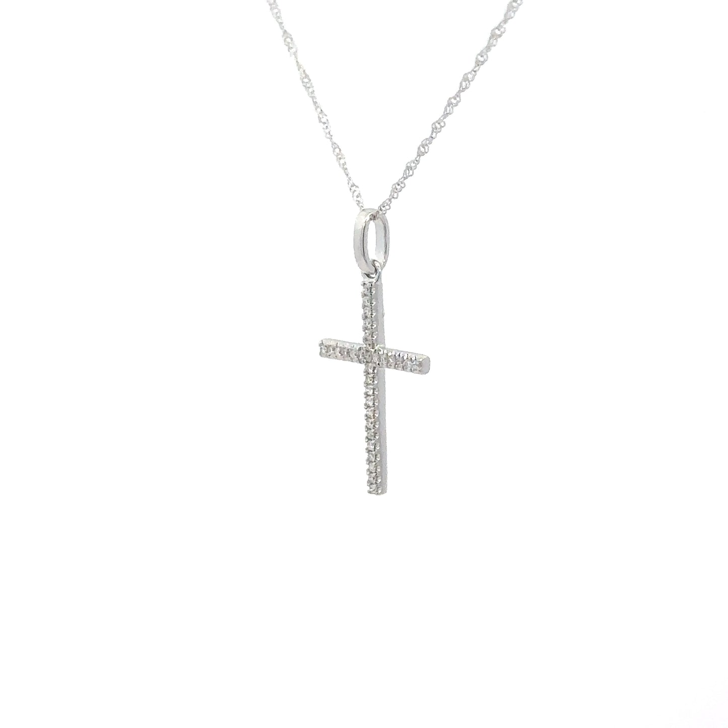 14k White Gold Diamond Cross 1/10cttw