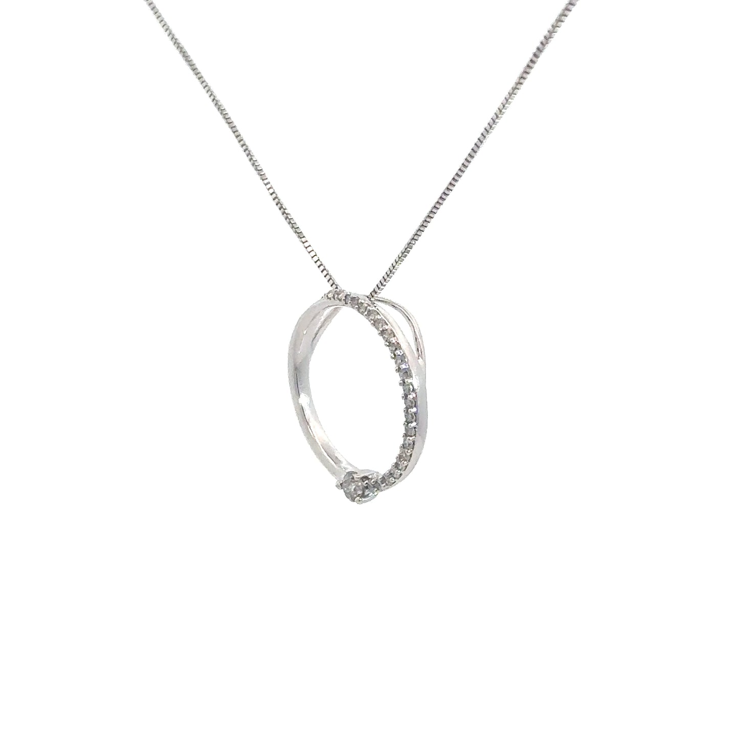 14k White Gold Diamond Circle Pendant 1/5cttw