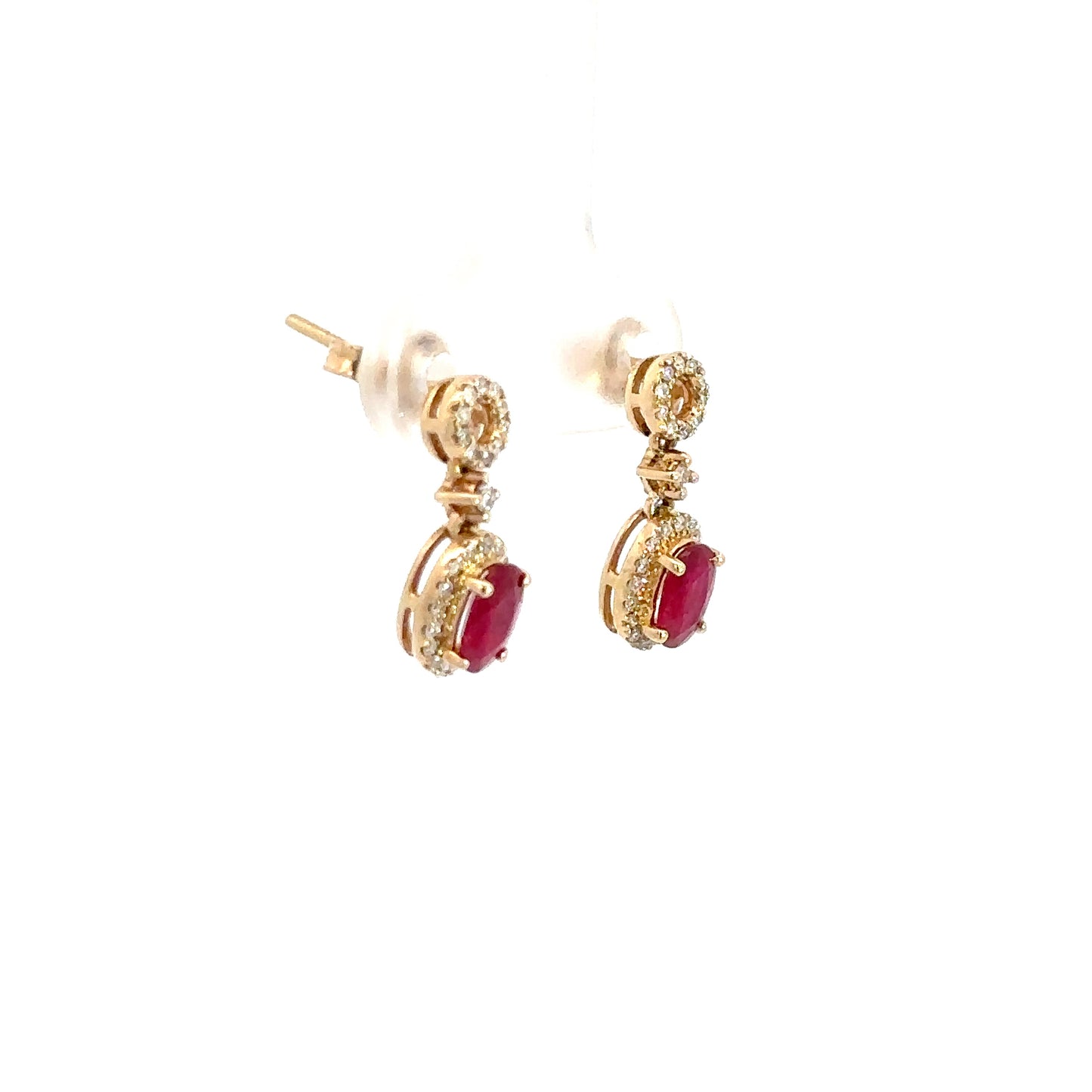 Lady's 14k Yellow Gold Diamond & Ruby Earrings