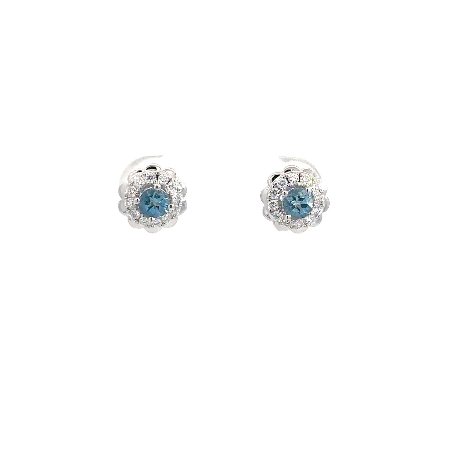 14k White Gold Aquamarine & Diamond Earrings 1/5cttw