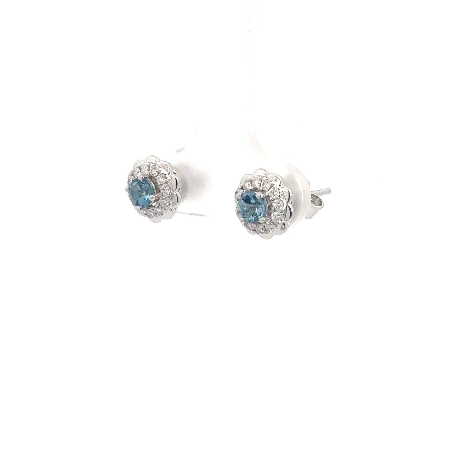 14k White Gold Aquamarine & Diamond Earrings 1/5cttw