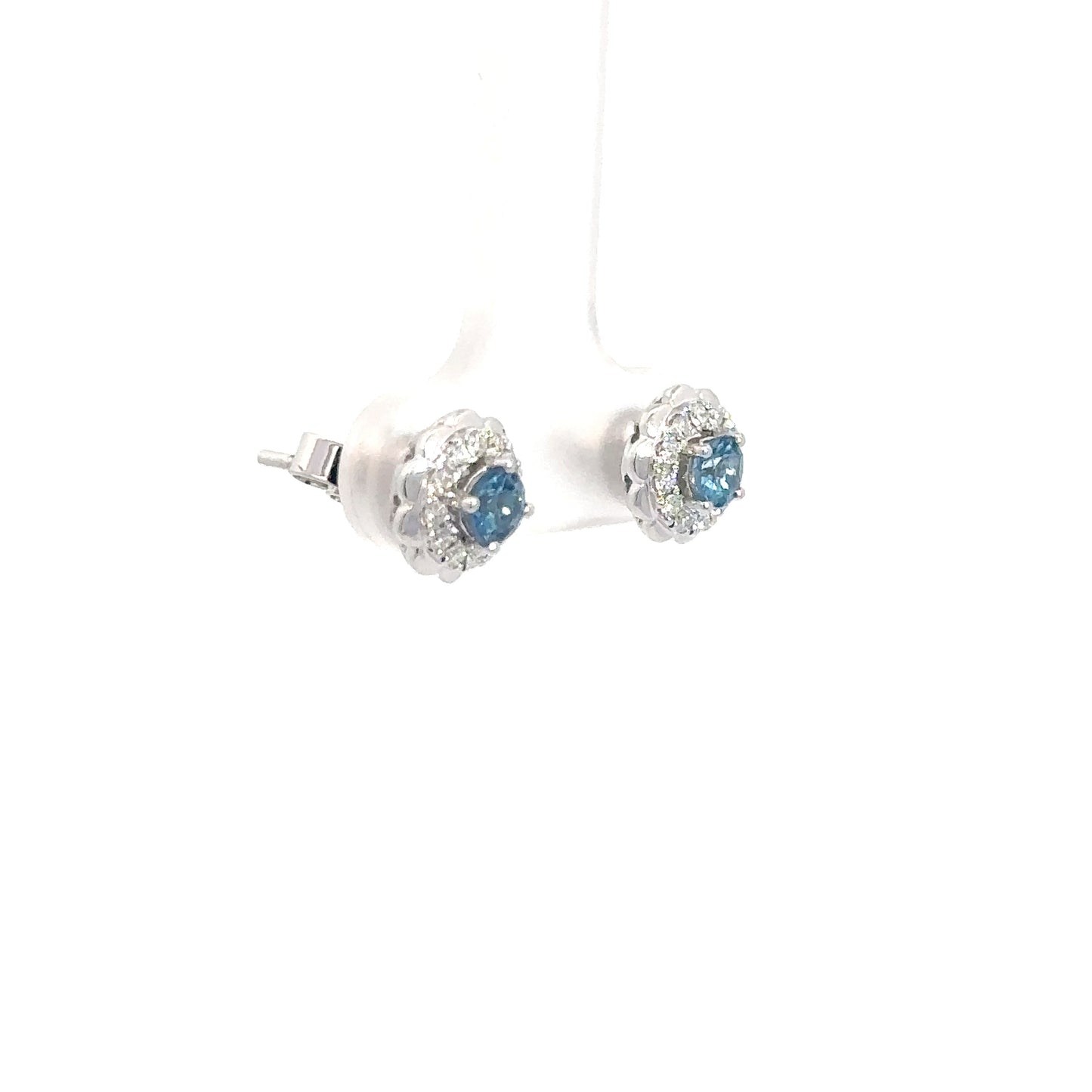 14k White Gold Aquamarine & Diamond Earrings 1/5cttw