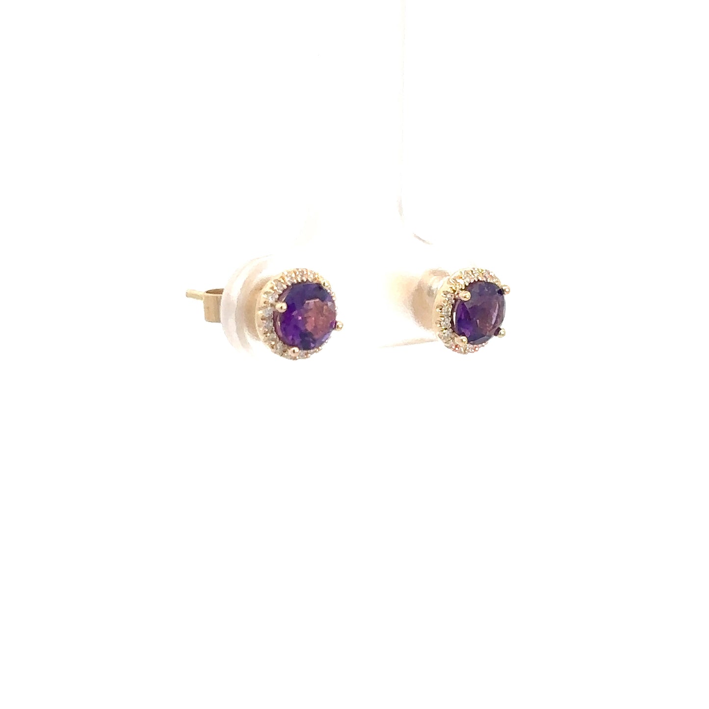 14k Yellow Gold Amethyst and Diamond Studs .07cttw
