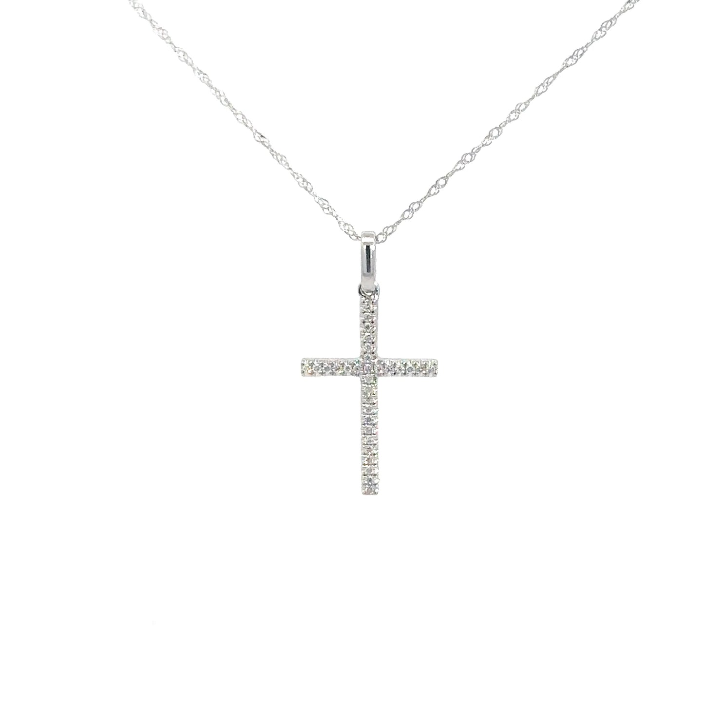 14k White Gold Diamond Cross 1/10cttw