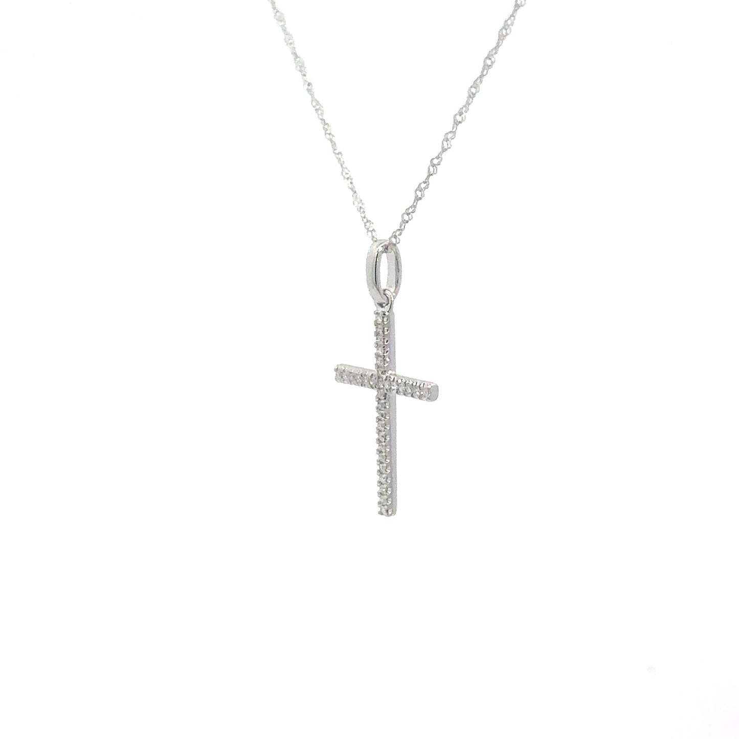 14k White Gold Diamond Cross 1/10cttw