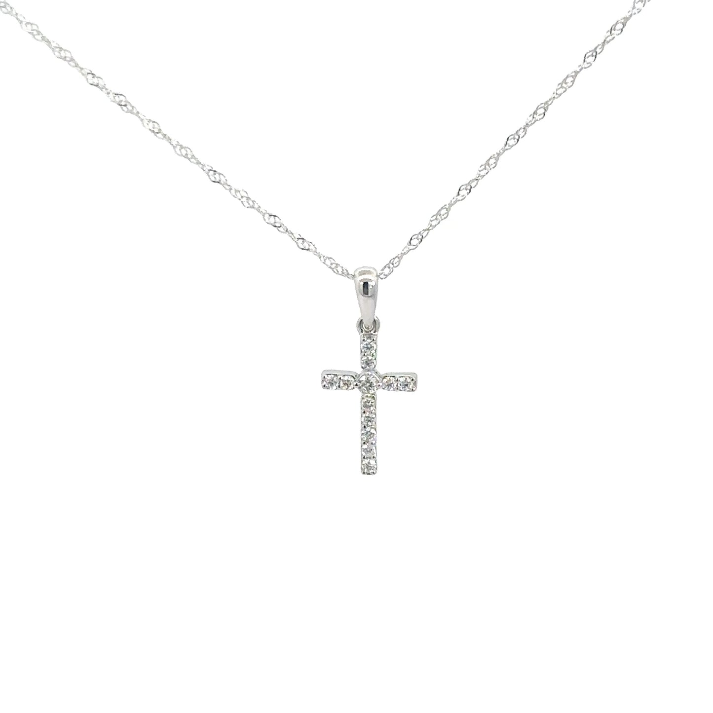 14k White Gold Diamond Cross 1/10cttw