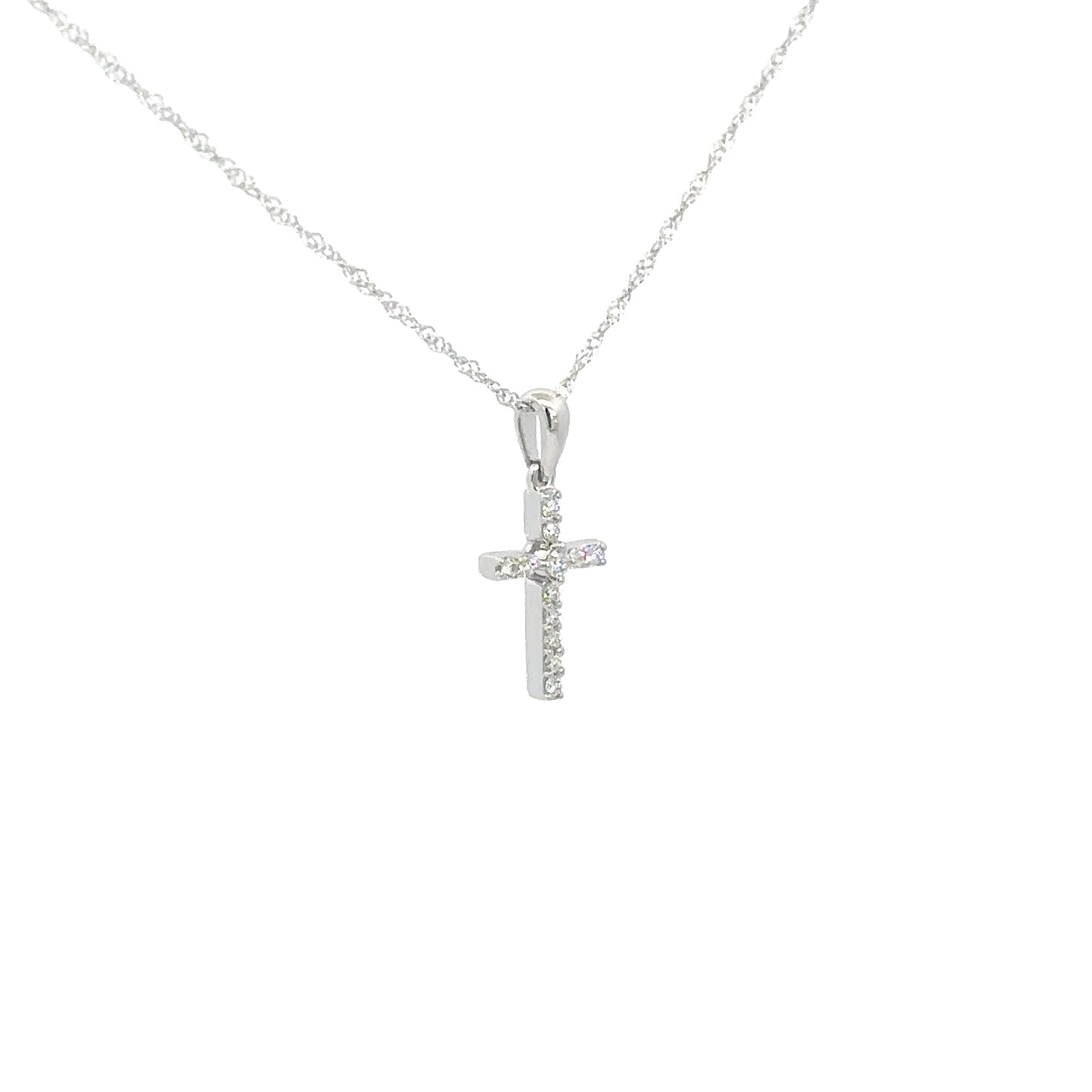 14k White Gold Diamond Cross 1/10cttw