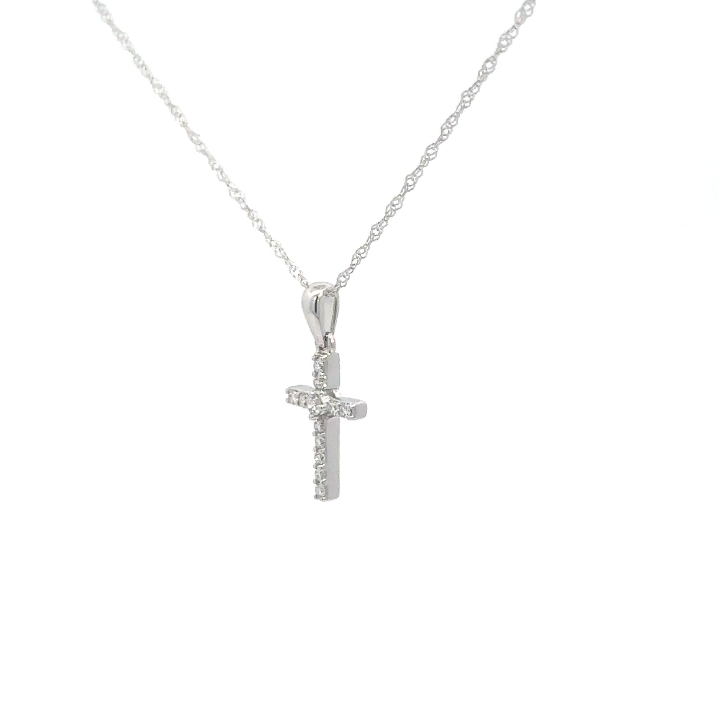 14k White Gold Diamond Cross 1/10cttw