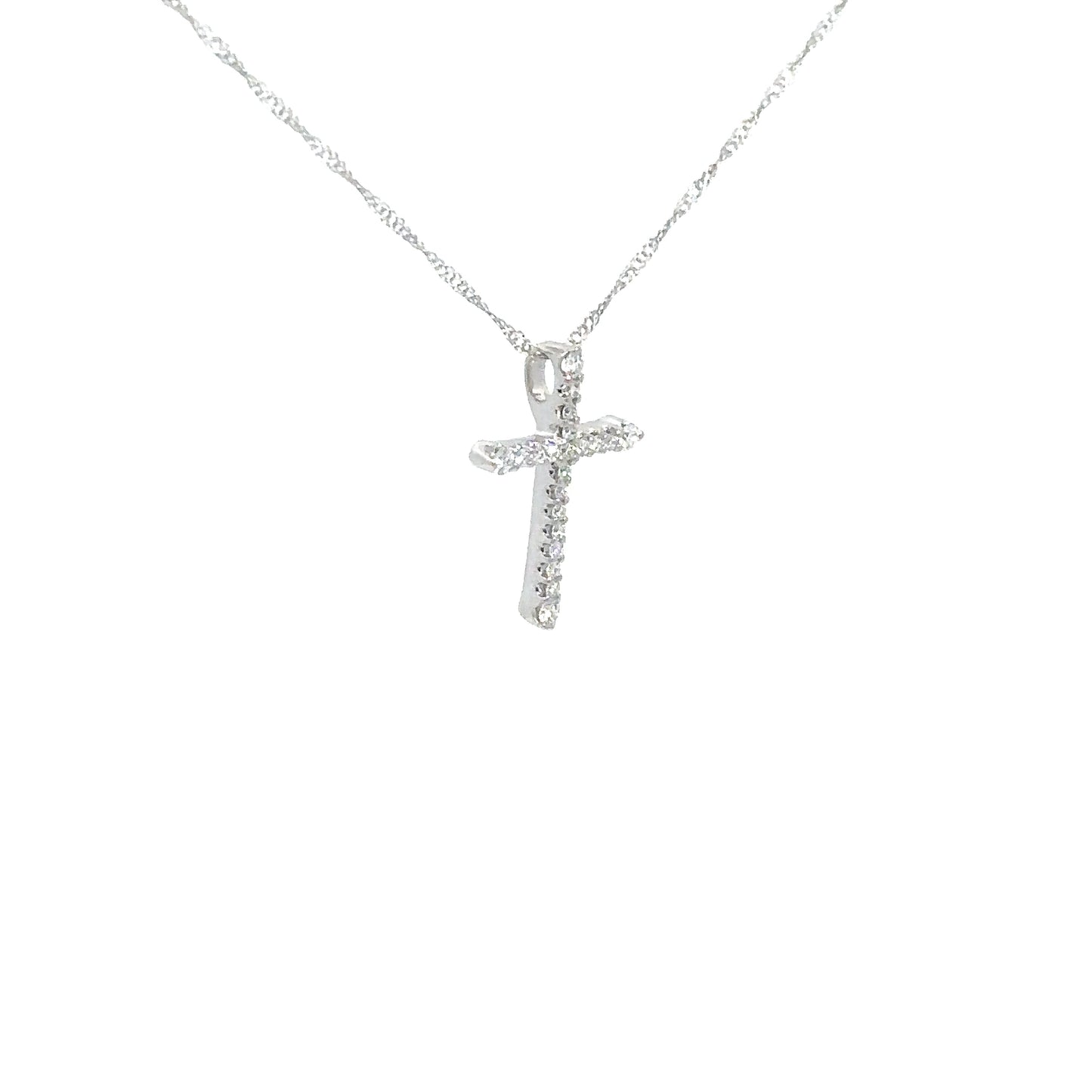 14k White Gold Diamond Cross 1/5cttw