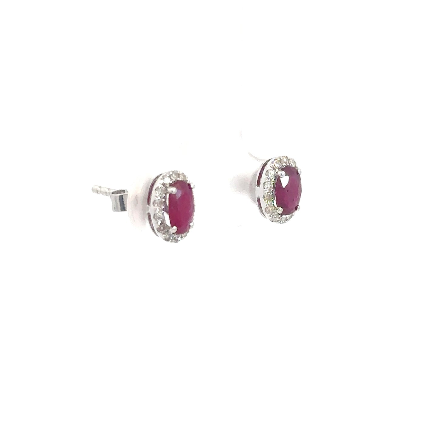 14k White Gold Ruby & Diamond Earrings .18cttw